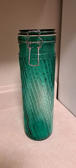 Tall Green Swirl Glass Canister with Airtight Lid