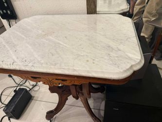 Victorian 1800s Eastlake Style Marble-Top Parlor Table