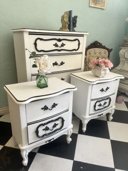 Black and white provincial dresser nightstands set