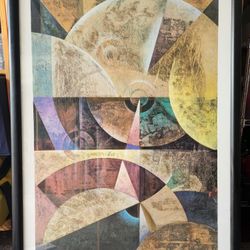 Large Framed Abstract Art Gold & Earth Tones 29x41
