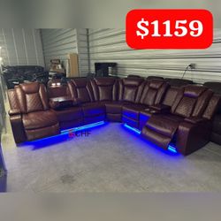 Breathing Leather 3-Piece Living Room Recliner Sectional  Sofa With LED Light 