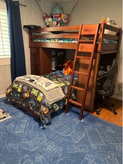 Solid Wood Twin Over Twin Loft Bunk Bed With Desk & Stroage