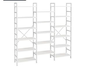 V112-Triple 6 Tier Bookshelf, Bookcase with 17 Open Display Shelves, Wide Book Shelf Book Case for Home & Office, White