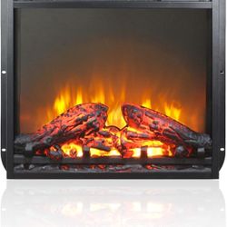 New 18" Electric Fireplace Insert, Ultra-Thin Fireplace Heater with Log Set & Realistic Flame, Reces