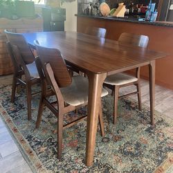 Mid-Century Modern Walnut Dining Set – Table + 4 Chairs 