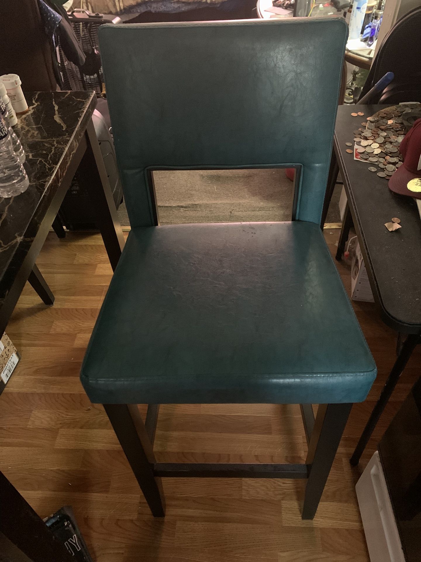 SET OF 3 LEATHER HIGH BACK BAR STOOLS
