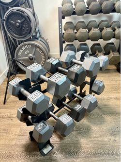 Set of Cast Iron Hex Dumbbells with Rack 20s to 40s [PRICE is FIRM ] Weight: 300 lbs plus Rack
