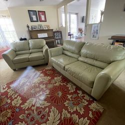 Celery Green Leather Couch & Loveseat