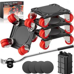 Furniture Mover Ultra with 8 Wheels – All-New Upgraded Heavy Item Moving Tool Double-Wheeled Low-Profile Dolly with Auxiliary Lifter,