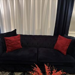 Blue Suede Couch Great Condition ,  1 Coffee Table Withdraw 2 End Tables For Sale ! 