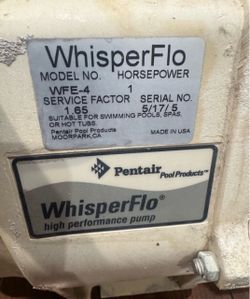 Pentair WhisperFlo WFE-4 1 HP High Performance Pool Pump – Full Rated Energy Efficient – Part #011513 – Dual Voltage 115/208-230V – Used Selling a gen