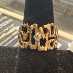 14KT Nugget Ring W/ Small Diamond Center 37906-1