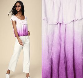 NWT $38 Free People Pink Ombré Cora Off The Shoulder Ruffled Smocked Top S