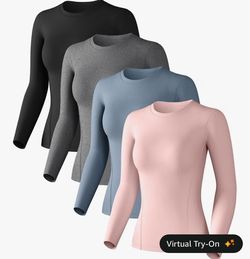 Women’s UPF 50+ Long Sleeve Compression Shirts – 4 Pack