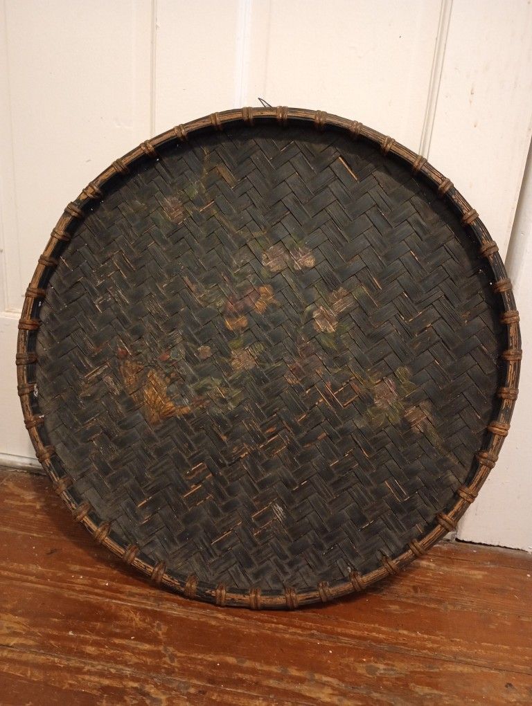 Vintage Asian Rice Winnowing Basket Rattan & Wicker *25.00* 22.5" Diameter Home Decor