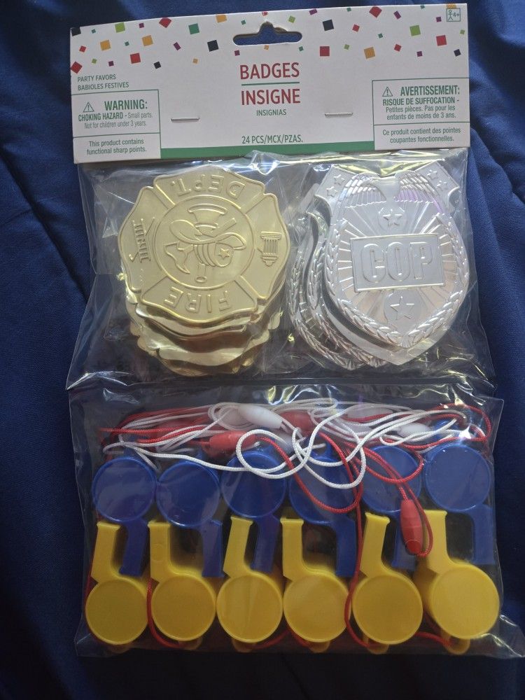Party Favors- Play Badges & Whistles- Set Of 12