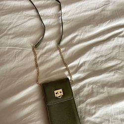Green Faux Animal Skin Crossbody Purse With Gold Chain