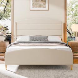 Cozy Castle Queen Size Bed Frame with 50.4" High Wingback Headboard Velvet Upholstered Bed/No Box Spring Required/Wood Slat Support/Easy Assembly (Dar