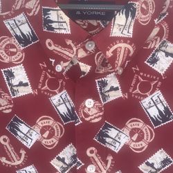 Men’s Roundtree & Yorks With Logo Pattern Botton Down shirt Size Medium .. New Without Tag