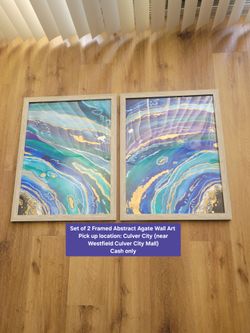 Set of 2 Framed Abstract Agate Wall Art - Light Gray Frames