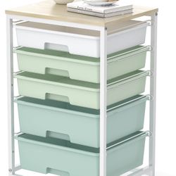 Cart with 5 Drawers,Storage Cart with Wooden Tabletop and Lockable Wheels,Craft Storage Trolley Organizer,5-Tier Rolling Utility on 