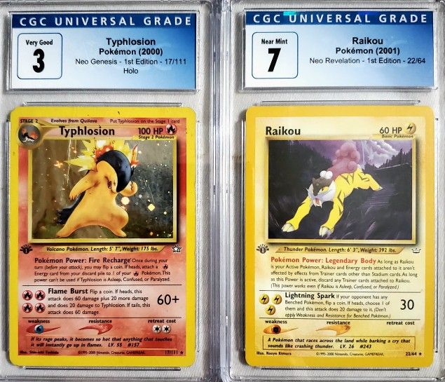 1st Edition Neo Genesis Typhlosion Holo #17 & 1st Ed Raikou #22 Pokemon CGC Rare