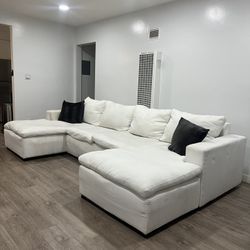 Large Modular Sectional Sofa - White Cloud Style - Deep Seats - Needs Cleaning