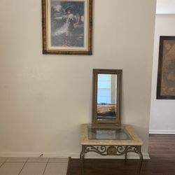 Side Stone Table/ Antique Frame Mirror/ Frame Unique Printed Picture