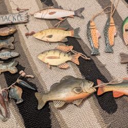 10 Vintage Fishing Christmas Ornaments Lot – Bait & Tackle, Trout, Bass