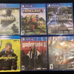 Sony PlayStation 4 PS4 Game Lot of 6(WOLFENSTEIN 2 C.O.D MINECRAFT CYBERPUNK +(Post Nintendo Era)