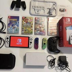 OLED SWITCH  Handheld Console + Pro Controller +4 Games Bundle & More