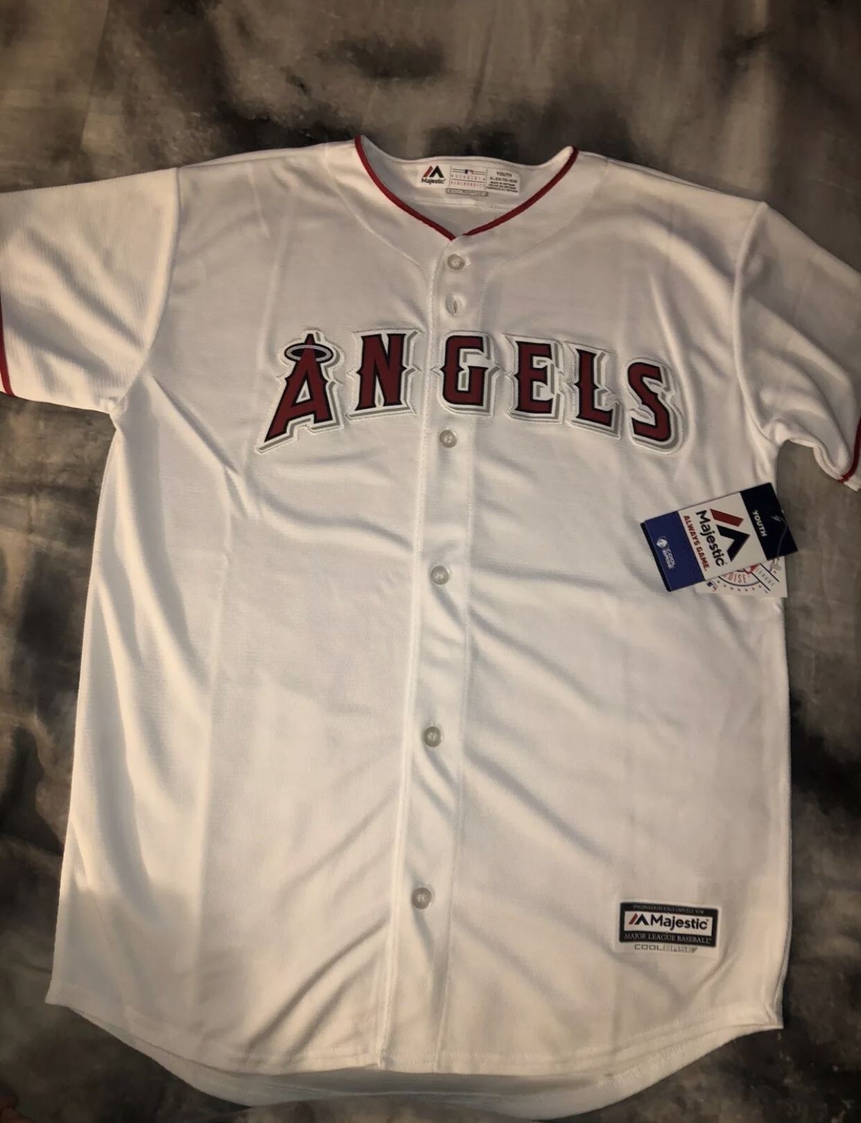 MLB LA Angels of Anaheim White Majestic CoolBase Jersey Youth XL Men's S/Women M