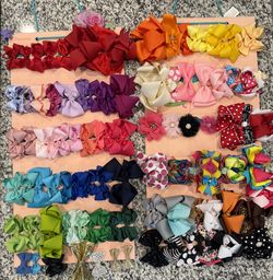 Huge Hair Bow Lot – 100+ Bows & Holders