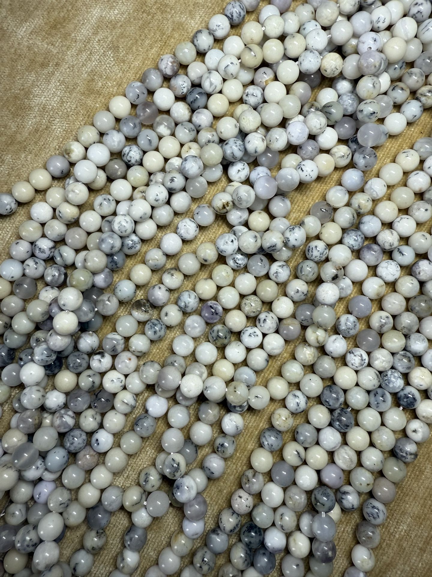 3 15” strands Dendritic White Opal 8mm gemstones round beads natural