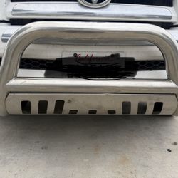 Stainless steel bull bar for Toyota vehicle.