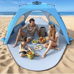 Beach Tent Sun Shelter, 3-4 Person Pop Up Beach Canopy, Portable Sun Shade Tent with Carrying Bag for Sands & Outdoor, UPF 30+ UV Protection, Breathab