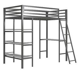 Metal Twin Loft Bed with Shelves