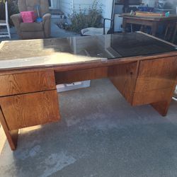 Solid Wooden Glass Top Desk