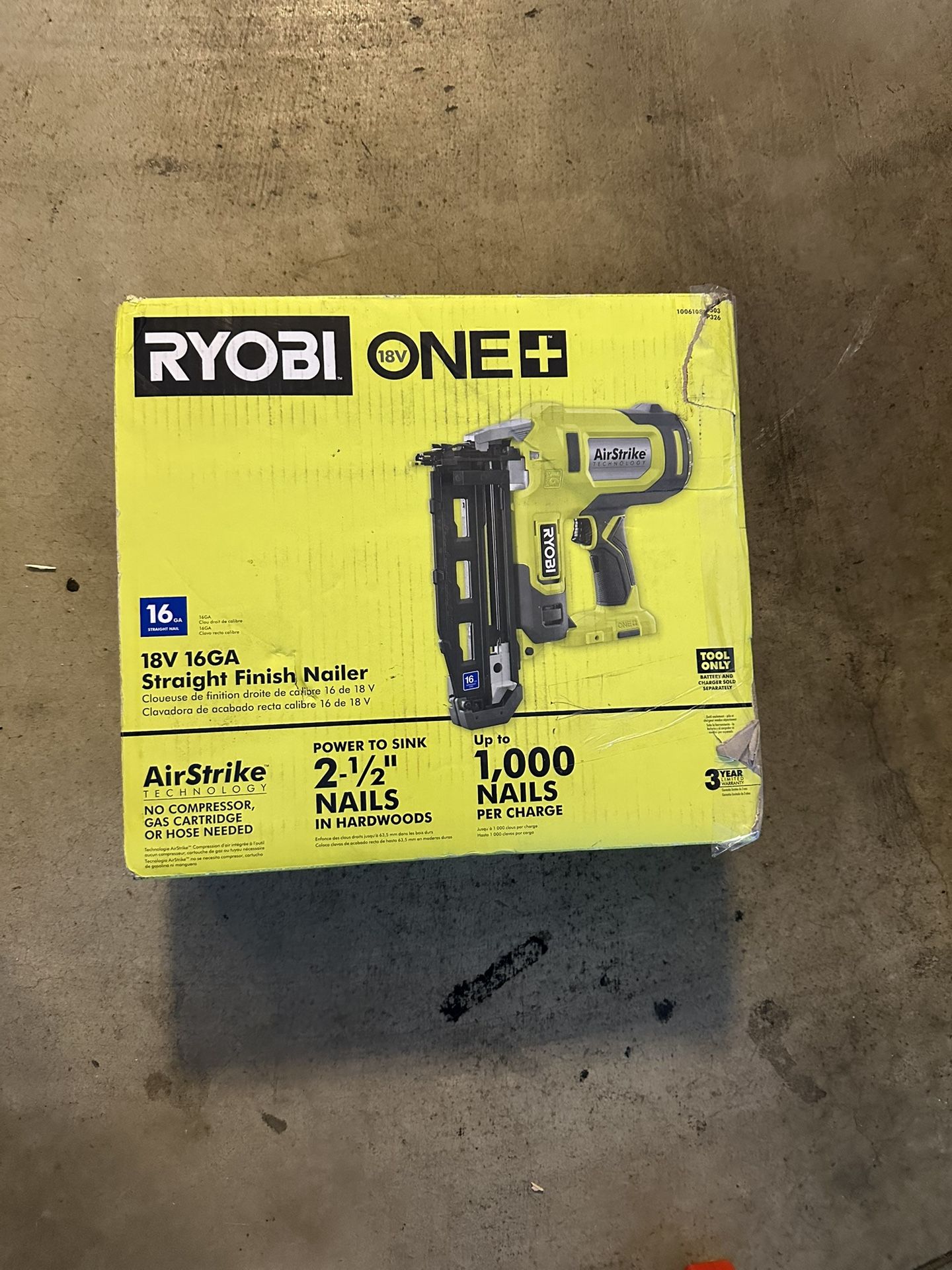 RYOBI ONE+ 18V AirStrike 16-Gauge Cordless Finish Nailer (Tool Only)