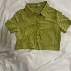 Fashion Nova Lime Green Button Up Crop Top Size XL