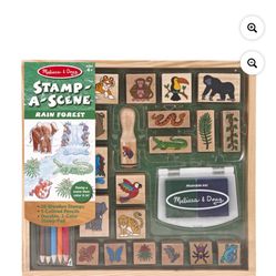 Melissa & Doug Stamp-a-Scene Stamp Set: Rain Forest - 20 Wooden Stamps, 5 Colored Pencils, and 2-Color Stamp Pad