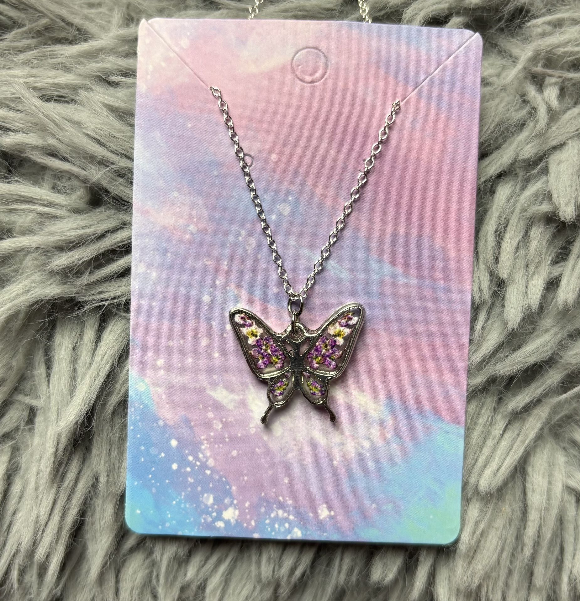 Handmade necklace purple butterfly