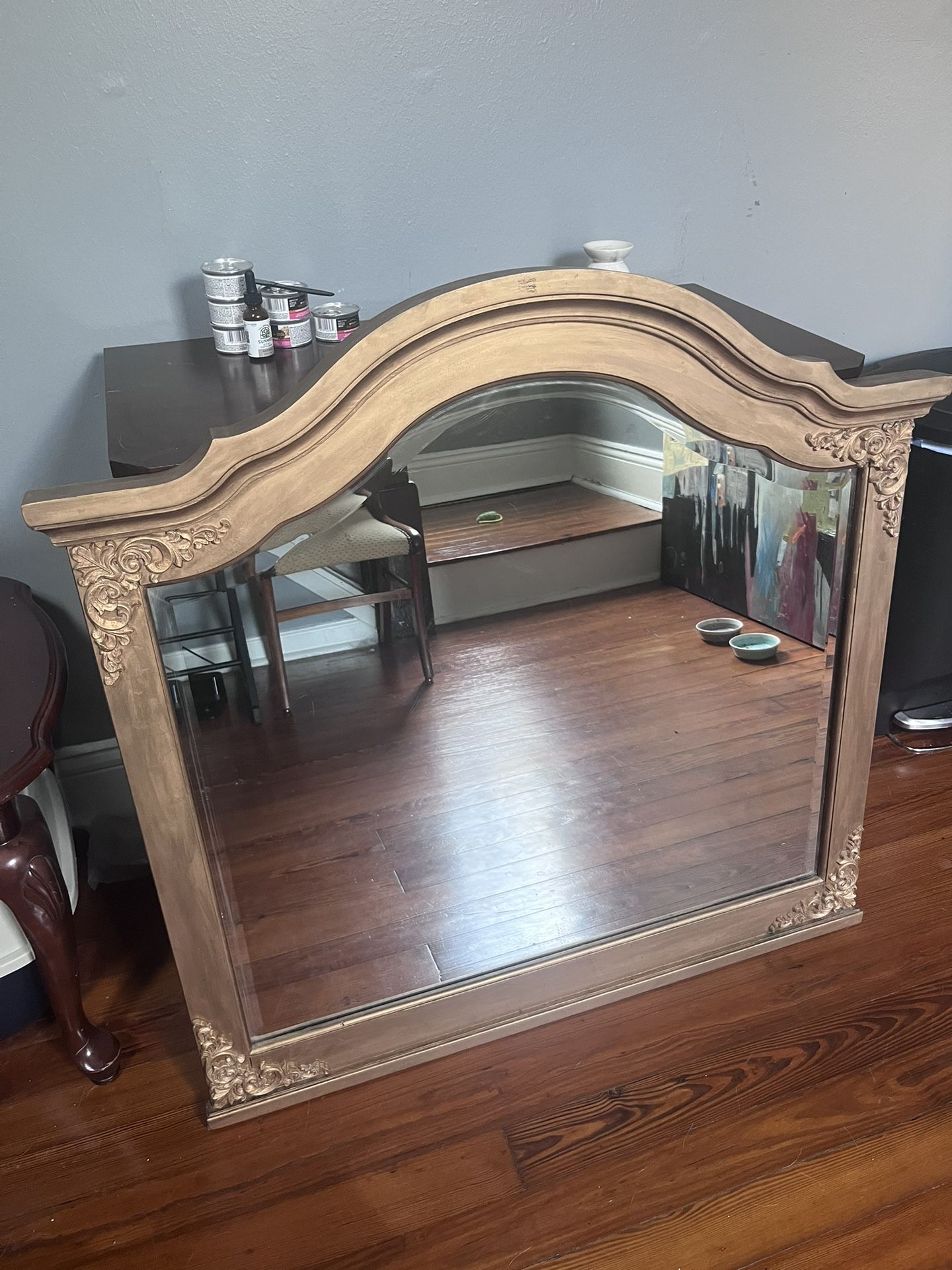 Mirror — Beautiful Wooden Carved Vaughan Bassett Furniture Vintage Julian - Original Merlot Arched Mirror - Bevel Glass-original Merlot