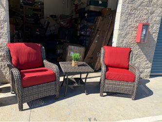 3-Piece Wicker Outdoor Patio Set with Red Cushions