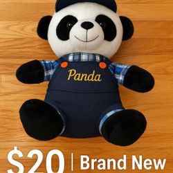Brand New 16” Panda Plush – Cute, Dressed in Overalls & Hat – $20 OBO