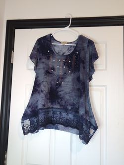 Large American USA rhinestone lace trim tee
