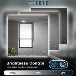 36x36 Inches Frameless Anti Fog 3 Colors Dimmable LED Vanity Mirror