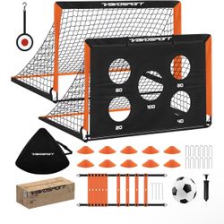 2 Pack Kids Soccer Goals for Backyard Set, 4x3 ft Portable Pop Up Soccer Goal, Kids Soccer Net Training Equipment with Soccer Target, Ball, Cones, Lad