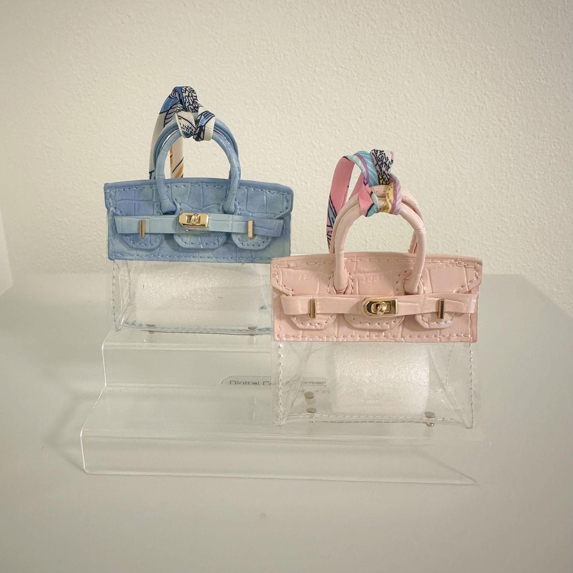 Mini Jelly Birkin Bag Charm – Clear with Colorful Croc Flap (Pink / Blue)