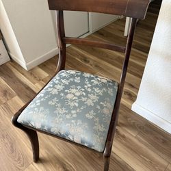 Antique Regency Desk Chair Blue Floral Embroidery 